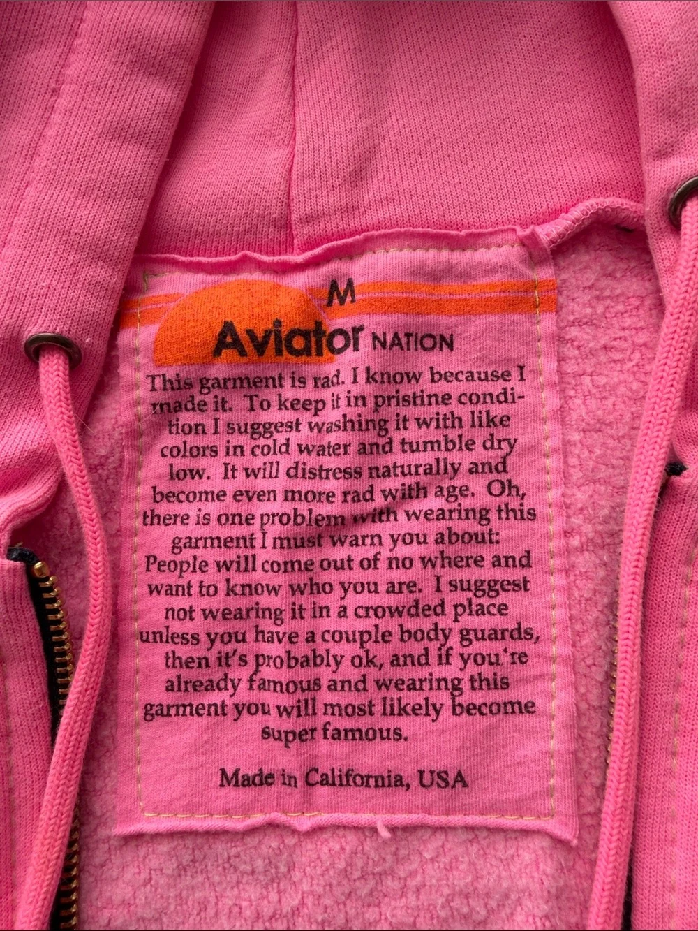 Aviator Nation Pink Rainbow Logo Zip Hoodie - Picture 2 of 2